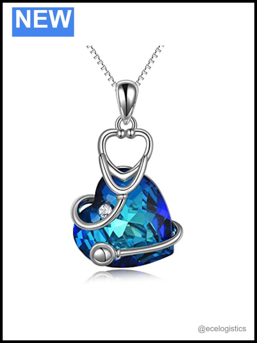 Sterling Silver Crystal Heart Stethoscope Pendant Necklace